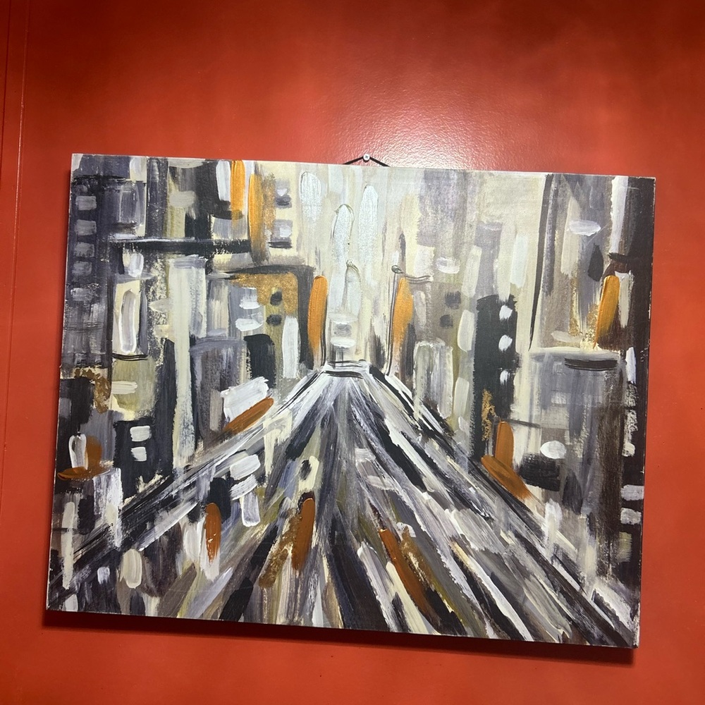 Modern Cityscape Canvas Art in Gray and Orange